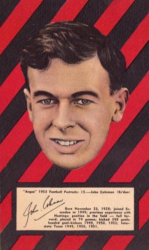 1953 Argus Football Portraits #15 John Coleman Front